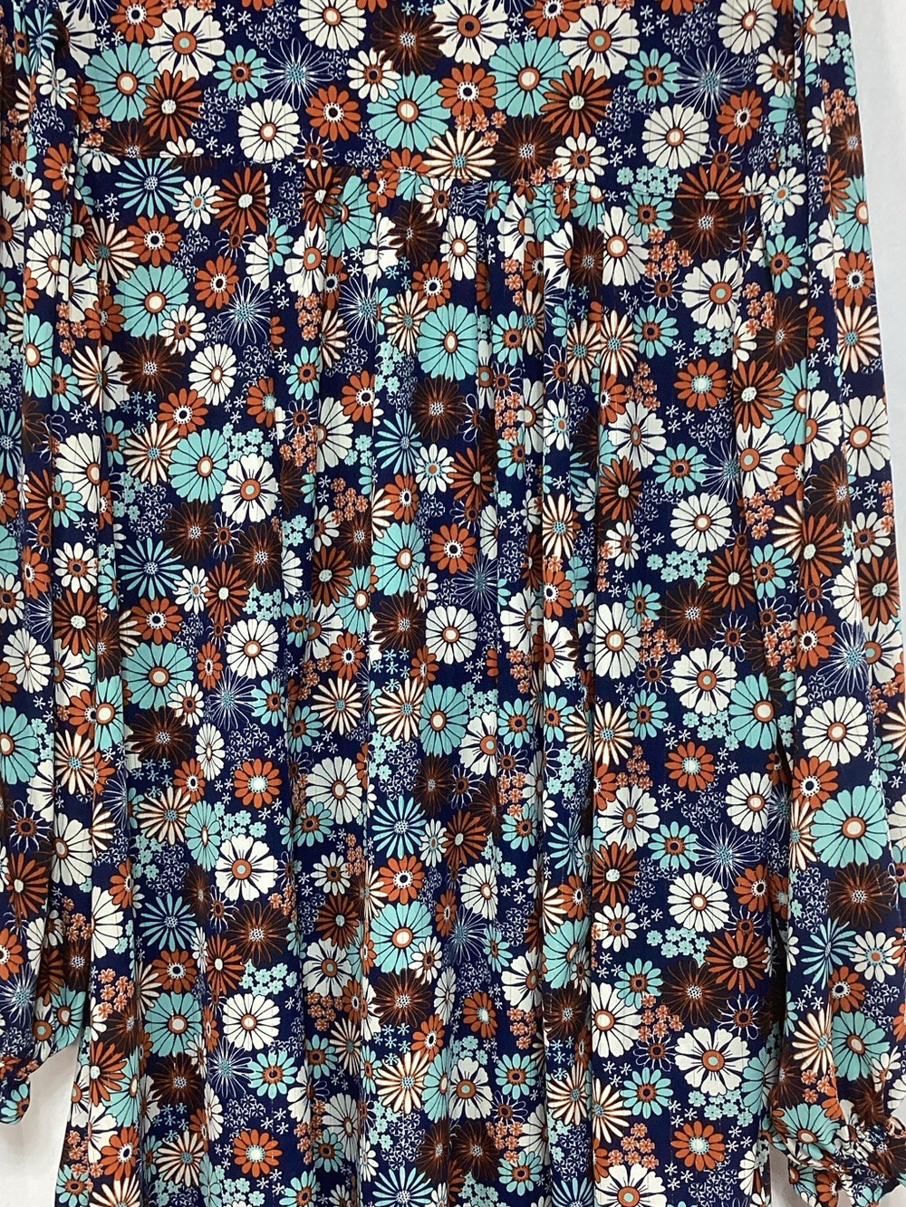 Umgee Large Floral Tiered Long-Sleeve Dress in Teal, Brown & White - Picture 6 of 11